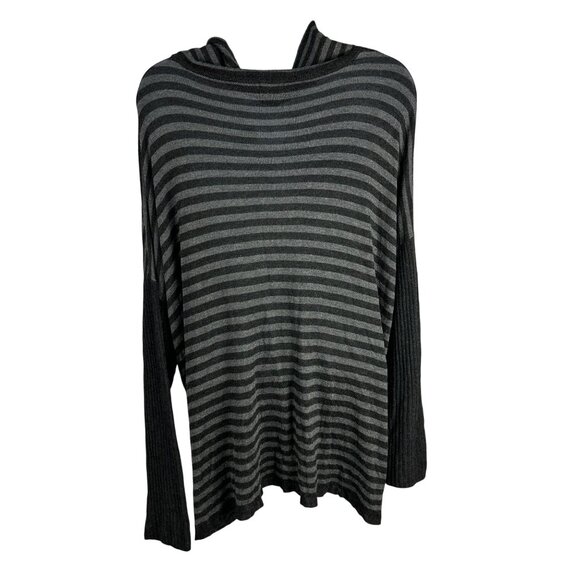 Eileen Fisher Womens Medium Striped Cowl Neck Sweater Top Black & Gray - Picture 2 of 5